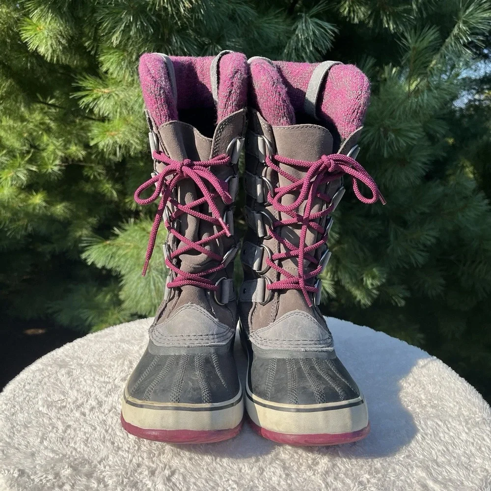 SOREL Joan of Arctic Knit Boots Womens 9.5 Winter Snow Waterproof Gray Purple